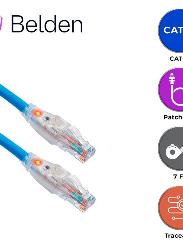 Patch Cord Traceable Utp Cat6a Belden Cat1106007 / Interior / Azul / 4 Pares / 24 Awg / Forro Pvc / Cmr / 7 Pies 2.1 Metros