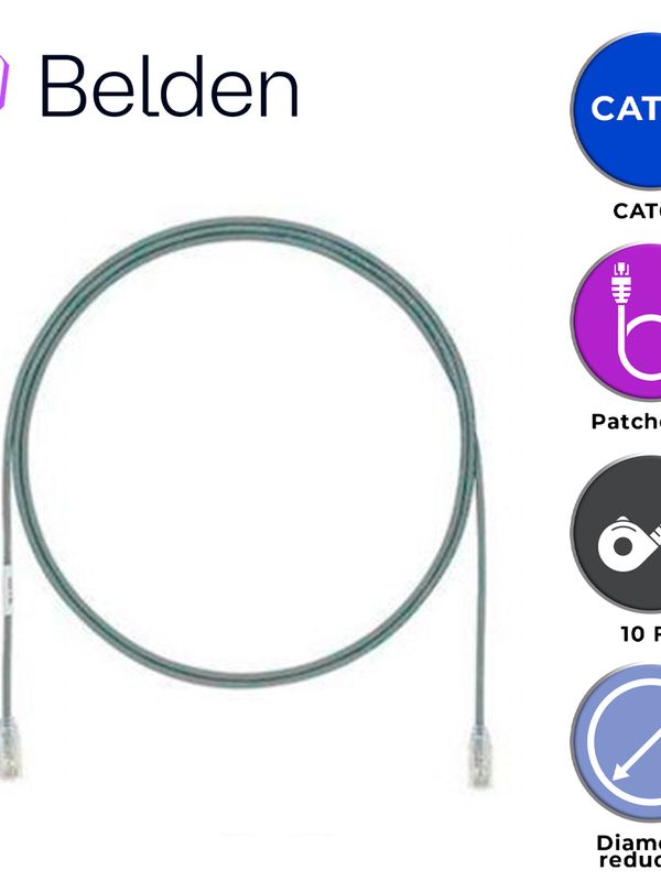Patch Cord Diametro Reducido Utp Cat6a Belden Cad1108010 / Interior / Gris / 4 Pares / 28 Awg / Forro Pvc / Cmr / 10 Pies 3 Metros