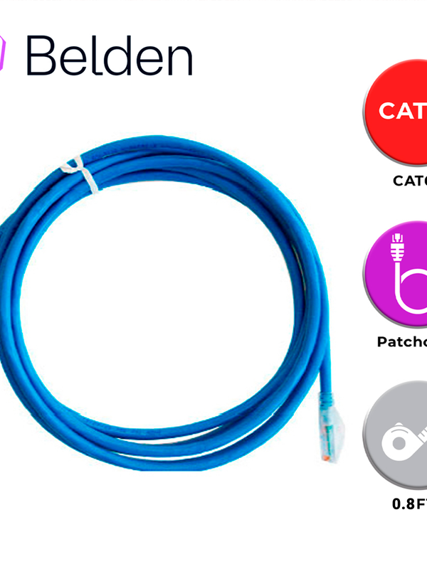 Patch Cord Utp Cat6+ Belden C601106000f8 / Interior / Azul / 4 Pares / 24 Awg / Forro Pvc / Cmr / 0.8 Pies 0.20 Metros