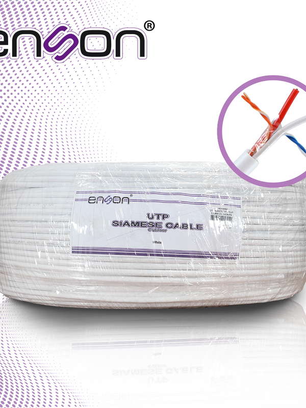 Cable Utp Siames Enson 51101w500 4c Para Datos Y Dos Cables Calibre 18awg (rojo Y Negro) Para Alimentacion, Diseñado Para Su Uso En Soluciones De Cctv Unicamente, Bobina De 500 Metros Color Blanco Para Su Uso En Exterior