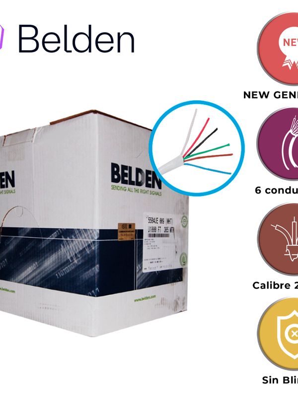 Cable De Seguridad Y Sonido Belden 5504ue 009u1000 / Interior / Blanco / 6 Conductores / 22 Awg / Multifilar / Forro Pvc / Cmr / En Caja / 1,000 Pies 305 Metros