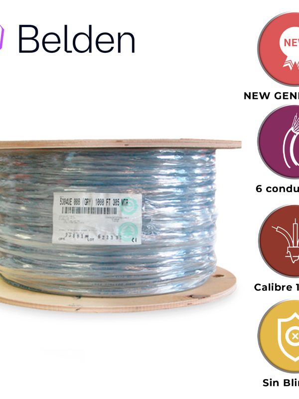 Cable De Seguridad Y Alarma Belden 5304ue 0081000 / Interior / Gris / 6 Conductores / 18 Awg / Multifilar / Forro Pvc / Cmr / Bobina / 1,000 Pies 305 Metros
