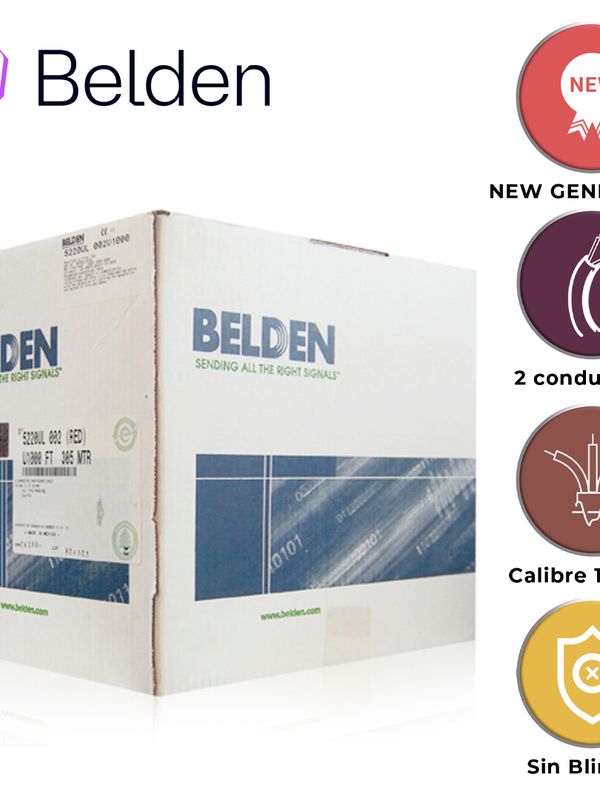 Cable De Alarma Contra Incendios Belden 5220ul 002u1000 / Interior / Rojo / 2 Conductores / 16 Awg / Solido / Forro Pvc / Cmr - Fplr / En Caja / 1,000 Pies 305 Metros