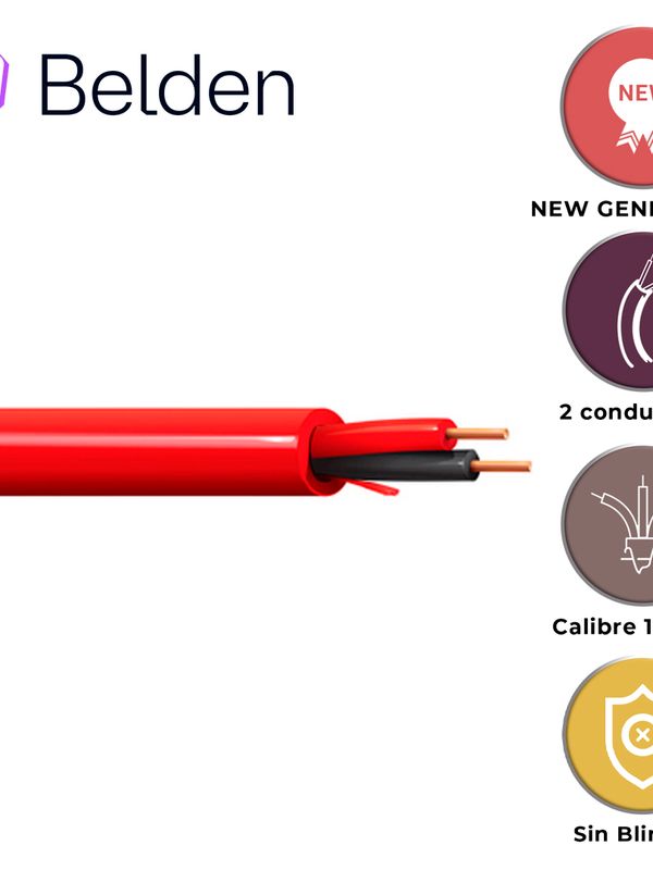 Cable De Alama Contra Incendios Belden 5120ul 0021000 / Interior / Rojo / 2 Conductores / 14 Awg / Solido / Forro Pvc / Cmr - Fplr / Bobina / 1,000 Pies 305 Metros