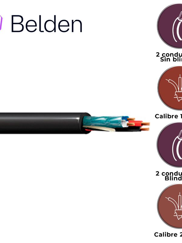 Cable De Iluminacion Y Automatizacion Belden 1392a 0101000 / Interior / Negro / 2 Conductores 18 Awg (alimentacion) No Blindado + 2 Conductores 22 Awg (datos) Blindado / Forro Pvc / Cmr / Bobina / 1,000 Pies 305 Metros