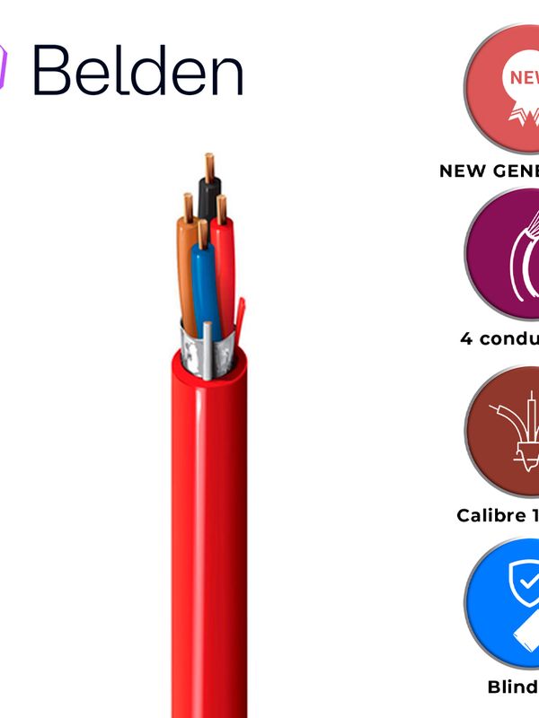 Cable De Alarma Contra Incendios Belden 5302fl 002u1000 / Interior / Rojo / 4 Conductores / 18 Awg / Solido /forro Pvc / Cmr - Fplr / Blindado / En Caja / 1,000 Pies 305 Metros