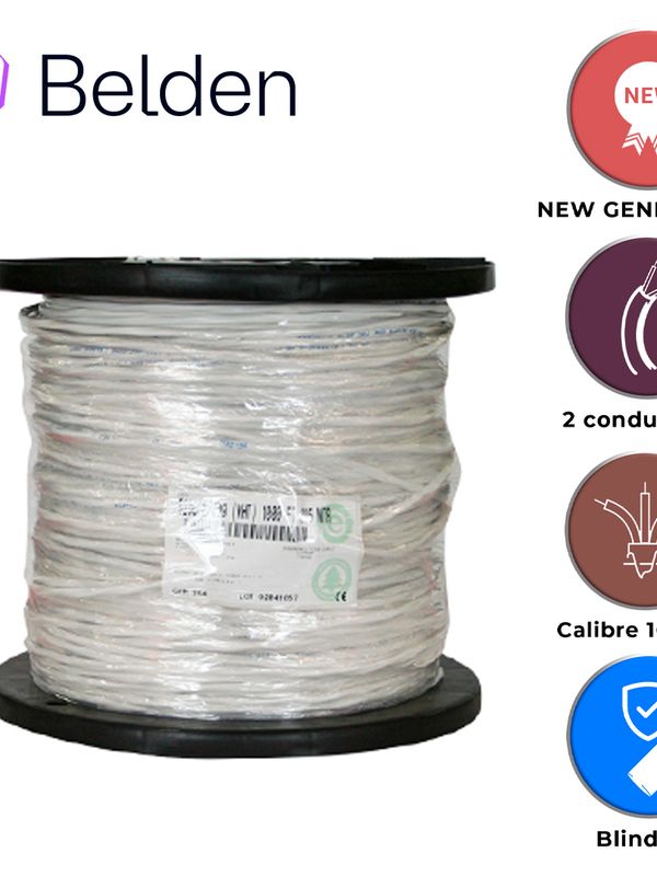 Cable De Audio Comercial Y Seguridad Belden 5200fe 0091000 / Interior / Blanco / 2 Conductores / 16 Awg / Multifilar / Forro Pvc / Cmr / Blindado / Bobina / 1,000 Pies 305 Metros