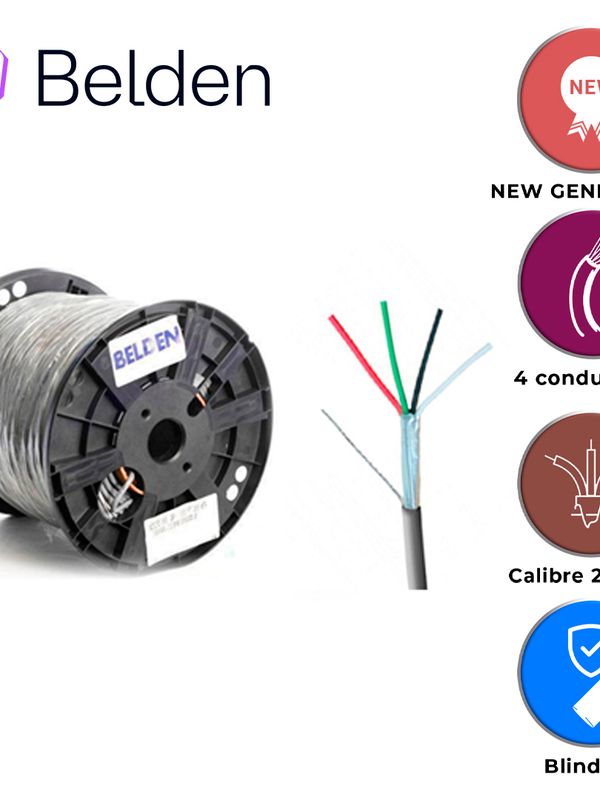 Cable De Seguridad Y Sonido Belden 5502fe 0081000 / Interior / Gris / 4 Conductores / 22 Awg / Multifilar / Forro Pvc / Cmr / Blindado / Bobina / 1,000 Pies 305 Metros