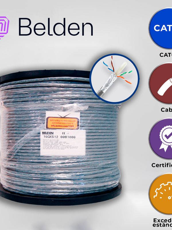 Cable Utp Cat6a Belden 10gxs12 0081000 / Interior / Gris / 625mhz / 4 Pares / 23 Awg / Forro Pvc / Cmr / Certificable / Bobina / 1,000 Pies 305 Metros