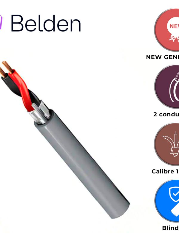 Cable De Audio Comercial Y Seguridad Belden 5200fe 0081000 / Interior / Gris / 2 Conductores / 16 Awg / Multifilar / Forro Pvc / Cmr / Bobina / 1,000 Pies 305 Metros