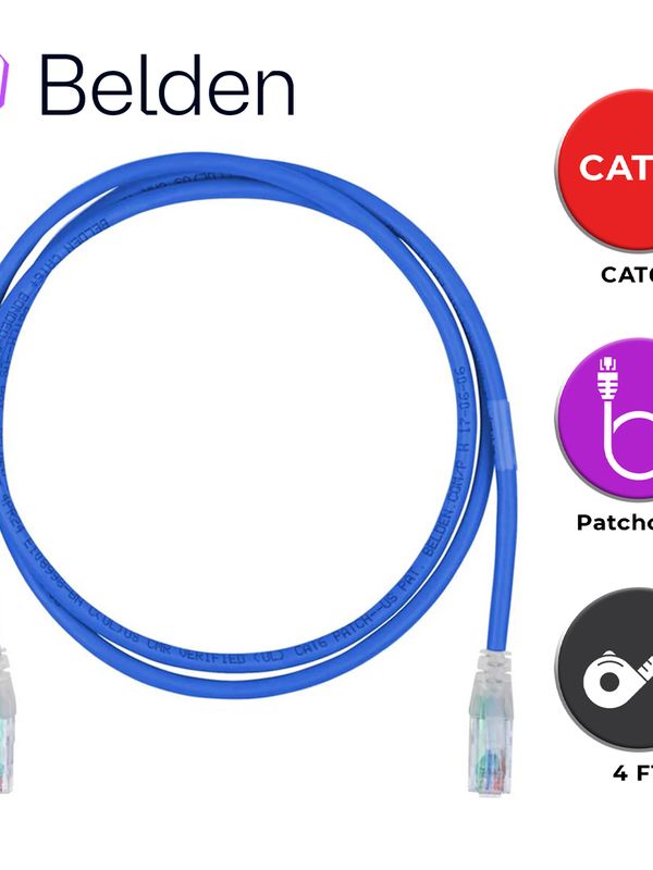 Patch Cord Utp Cat6+ Belden C601106004 / Interior / Azul / 4 Pares / 24 Awg / Forro Pvc / Cmr / 4 Pies 1.2 Metros