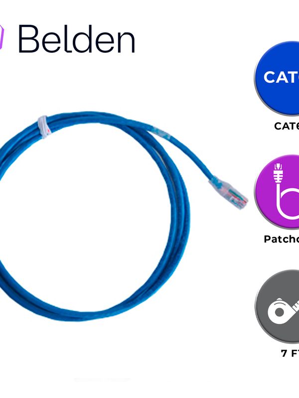 Patch Cord Utp Cat6a Belden Ca21106007 / Interior / Azul / 4 Pares / 24 Awg / Forro Pvc / Cmr / 7 Pies 2.1 Metros