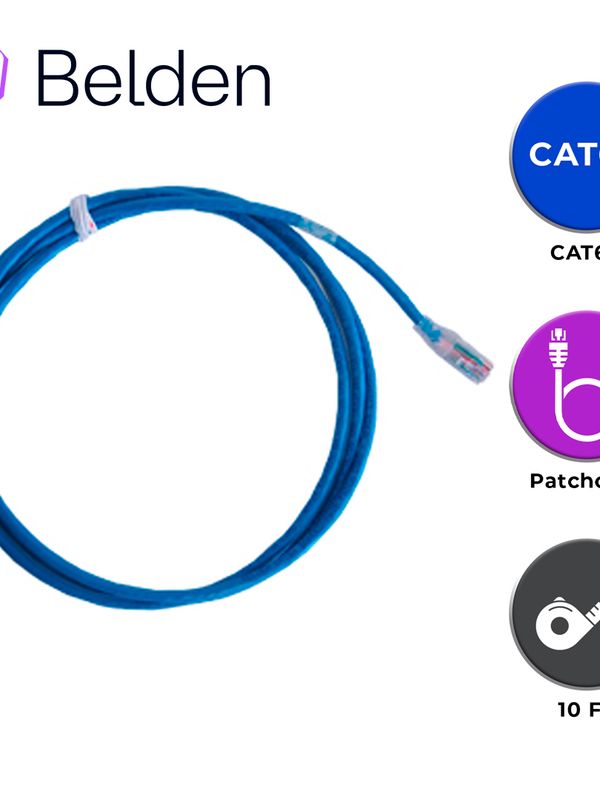 Patch Cord Utp Cat6a Belden Ca21106010 / Interior / Azul / 4 Pares / 24 Awg / Forro Pvc / Cmr / 10 Pies 3 Metros