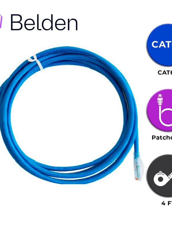Patch Cord Utp Cat6a Belden Ca21106004 / Interior / Azul / 4 Pares / 24 Awg / Forro Pvc / Cmr / 4 Pies 1.2 Metros