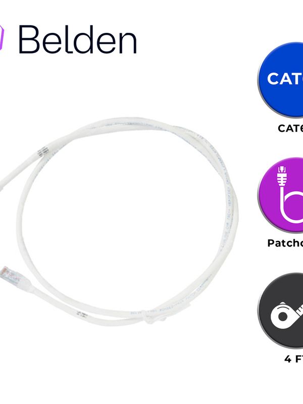 Patch Cord Utp Cat6a Belden Ca21109004 / Interior / Blanco / 4 Pares / 24 Awg / Forro Pvc / Cmr / 4 Pies 1.2 Metros