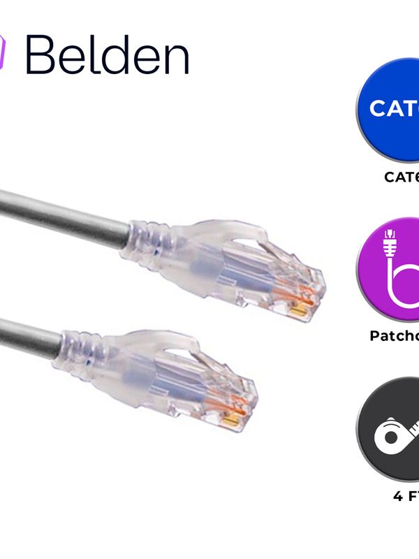 Patch Cord Utp Cat6a Belden Ca21108004 / Interior / Gris / 4 Pares / 24 Awg / Forro Pvc / Cmr / 4 Pies 1.2 Metros