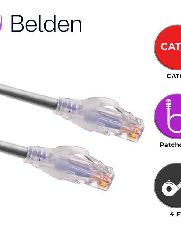 Patch Cord Utp Cat6+ Belden C601108004 / Interior / Gris / 4 Pares / 24 Awg / Forro Pvc / Cmr / 4 Pies 1.2 Metros