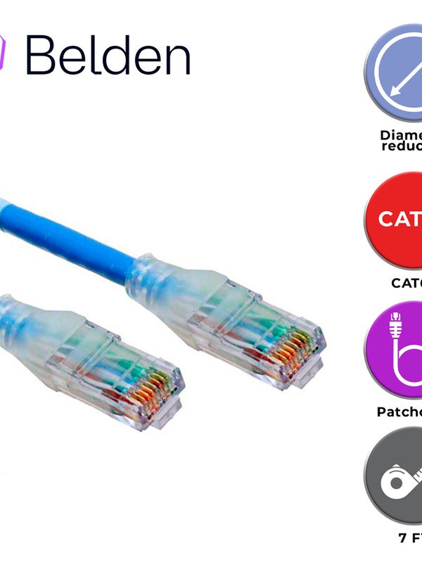Patch Cord Diametro Reducido Utp Cat6+ Belden C6d1106007 / Interior / Azul / 4 Pares / 28 Awg / Forro Pvc / Cmr / 7 Pies 2.1 Metros