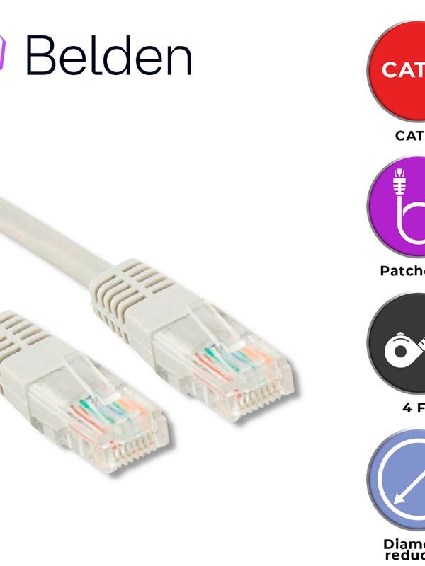 Patch Cord Diametro Reducido Utp Cat6+ Belden C6d1109004 / Interior / Blanco / 4 Pares / 28 Awg / Forro Pvc / Cmr / 4 Pies 1.2 Metros