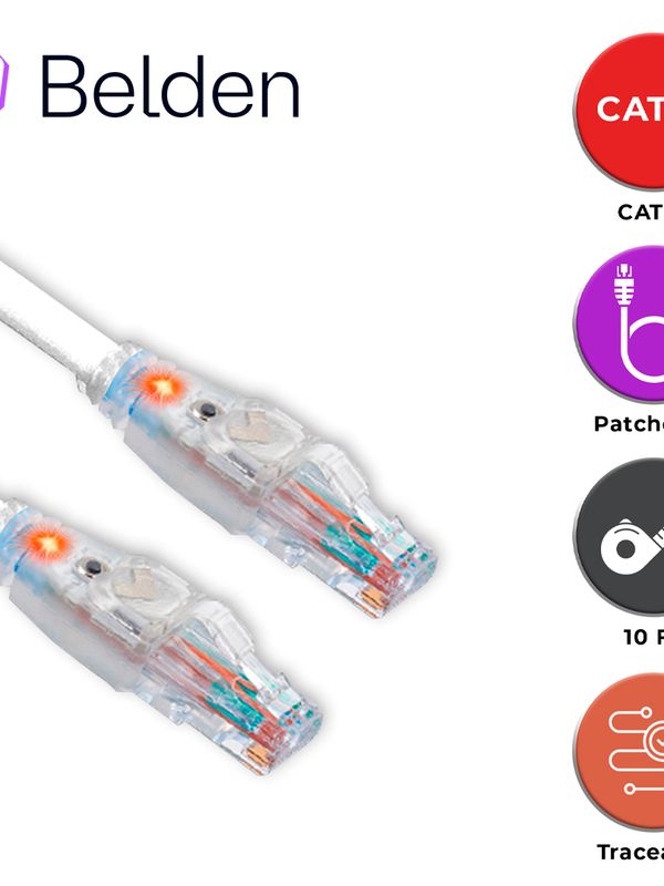Patch Cord Traceable Utp Cat6+ Belden C6t1109010 / Interior / Blanco / 4 Pares / 24 Awg / Forro Pvc / Cmr / 10 Pies 3 Metros