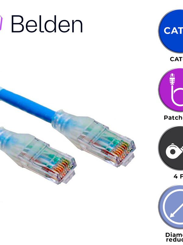 Patch Cord Diametro Reducido Utp Cat6a Belden Cad1106004 / Interior / Azul / 4 Pares / 28 Awg / Forro Pvc / Cmr / 4 Pies 1.2 Metros