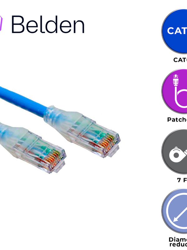 Patch Cord Diametro Reducido Utp Cat6a Belden Cad1106007 / Interior / Azul / 4 Pares / 28 Awg / Forro Pvc / Cmr / 7 Pies 2.1 Metros