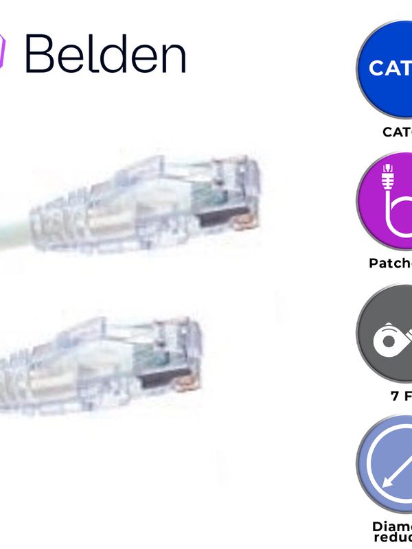 Patch Cord Diametro Reducido Utp Cat6a Belden Cad1109007 / Interior / Blanco / 4 Pares / 28 Awg / Forro Pvc / Cmr / 7 Pies 2.1 Metros