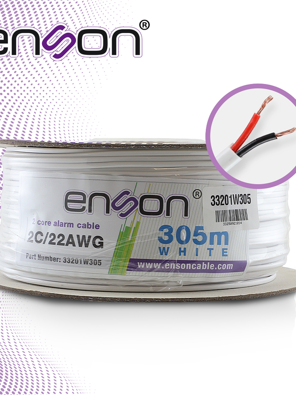 Cable De Alarma Enson 33201w305 Serie Pro-ii Multifilar  2c/22 Awg Bobina De 305 Metros Forro Pvc Color Blanco Para Uso Interior Diseñado Para Conexiones De Sistemas De Alarma