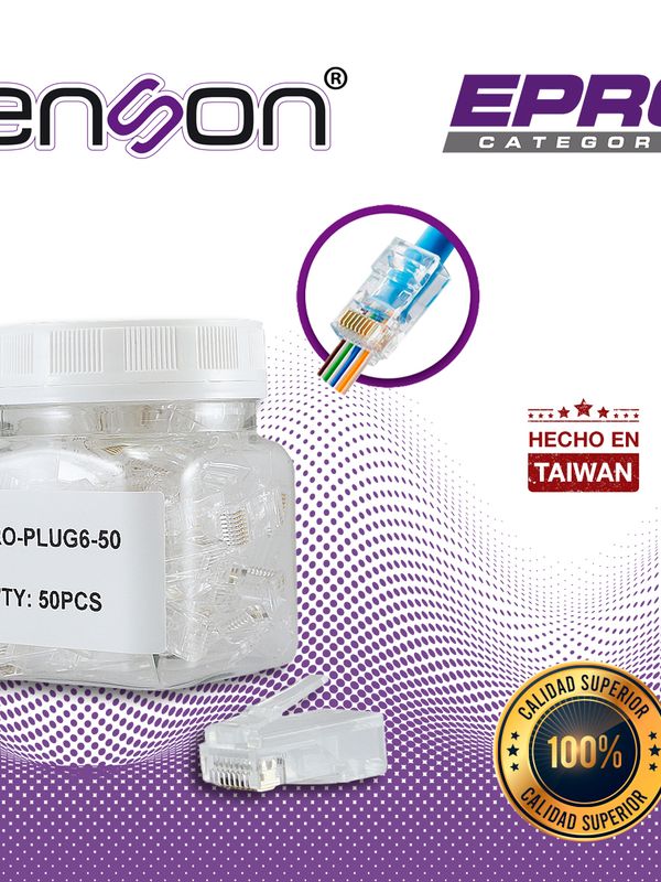 Plug Facil Ponchado Enson Epro-plug6-50 Bote De 50 Pzs Para Cable Utp Cat6 Con Sistema De Paso De Cables Passtru Que Facilita El Ponchado De Cable Utp Ya Que Se Puede Identificar Errores De Manera Mas Facil, Requiere Uso De Pinzas Epro-plugtool