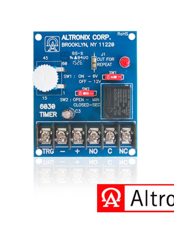 Temporizador Programable / Rango De Programacion De 1 Segundo A 60 Minutos / 6030 Altronix / Voltaje De 6 O 12 Vcd Consumo De Corriente 3 Ma Modo Reposo Y 75 Ma Activado Cuenta Con Contactos Tipo C De 8a 120 Vca O 28 Vcd