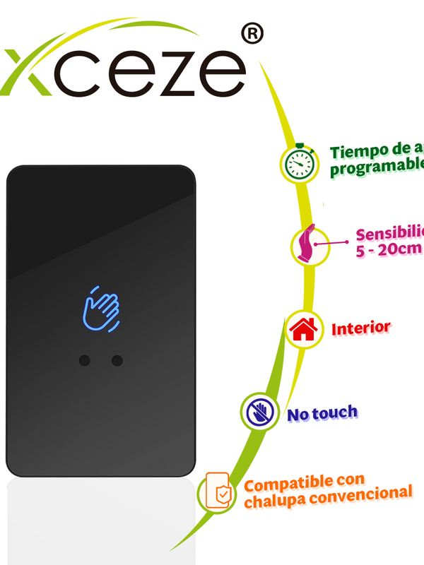 Boton De Salida Sin Contacto Ax-b100 Axceze Formato Vertical Cubierta Plastica Color Negro Led Indicador De Estado Distancia De Deteccion  Ajustable Entre 5 Y 20 Cm Equipado Con Retardo De Apertura Ajustable