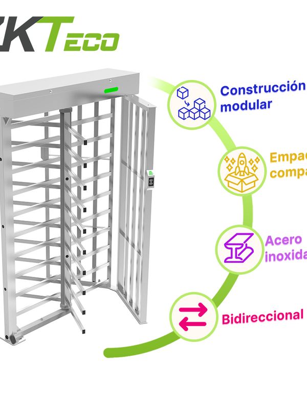 Torniquete De Cuerpo Completo De Un Carril Fht3400 Bidireccional Con Luz Led Indicadora De Paso Construido En Acero Inoxidable Diseño Desarmable  Compatible Con Controles De Acceso Ip54  1 Millon De Ciclos