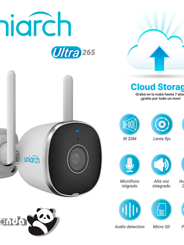 Camara Ip Bullet Wifi 2.4 Ghz Cloud Gratuito 7 Dias Uniarch Uho-b2r-m2f3 / 2mp / Fullhd / Ultra265 / 12 Vcd / Dwdr / 3 Axis / Lente Fijo De 2.8 Mm / Ir Inteligente Hasta 20m / Microfono Y Altavoz Integrado / Human Body Detection / Audio Detection / Ranura Para Micro Sd Hasta 128 Gb / Ip67 / 12vdc