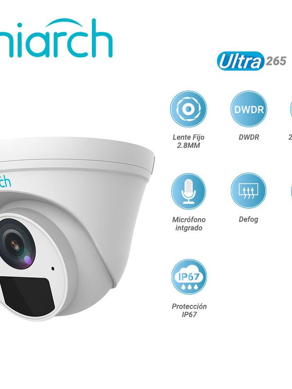Camara Ip Turret Uniarch Ipc-t122-apf28-e / 2mp / Lente-fijo-2.8mm / Dwdr / Ir30m / Microfono-integrado / Digital Defog / Onvif / 3-axis / Ip67 / Ultra265 / Poe-af / 12 Vcd