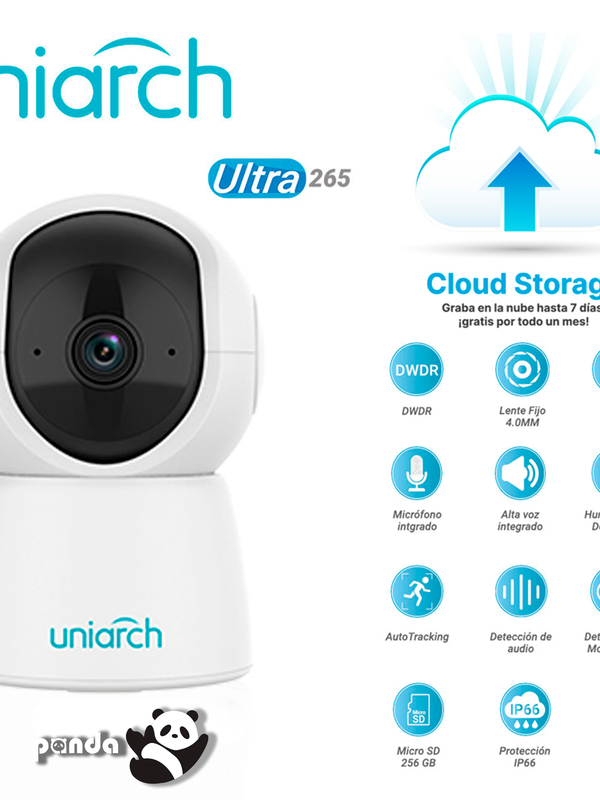 Camara Ip Mini Pt Wifi Uniarch Uho-s2e-m3 / 3mp / Ultra 265 / Dc 5v/1a / Dwdr / Lente Fijo De 4.0 Mm / Ir Hasta 10m / Microfono Y Altavoz Integrados / Human Body Detection / Autotracking / Deteccion De Audio / Deteccion De Movimiento / Ranura Para Micro Sd Hasta 256 Gb / Ip66