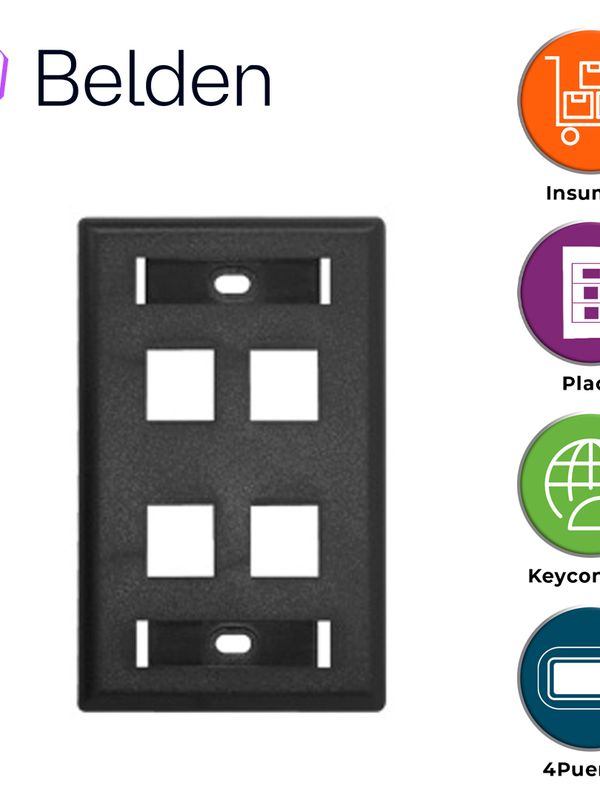Placa De Pared (faceplate) Belden Ax104163 / Keyconnect / Interior / Negro / 4 Puertos / Pieza