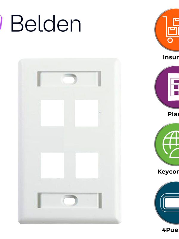 Placa De Pared (faceplate) Belden Ax102249 / Interior / Blanco / 4 Puertos / Pieza