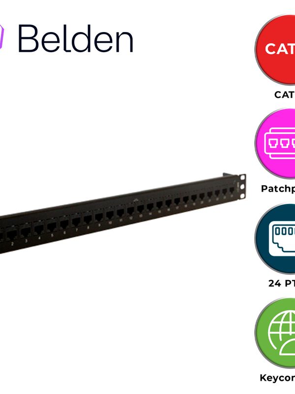Patch Panel Keyconnect Cat6+ Belden Ax103253 / Negro / 24 Puertos / 1ur / Precargado / Pieza