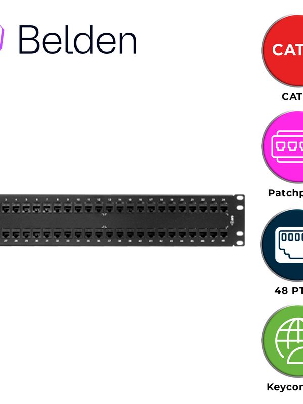 Patch Panel Keyconnect Cat6+ Belden Ax103255 / Negro / 48 Puertos / 2ur / Precargado / Pieza