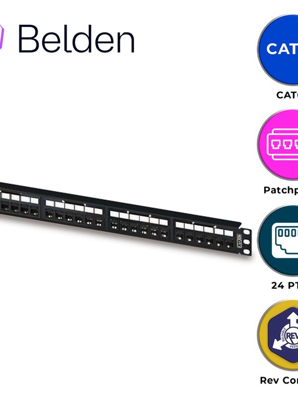Patch Panel Revconnect Cat6a Belden Rvappf1u24bk / Negro / 24 Puertos / 1ur / Precargado / Pieza