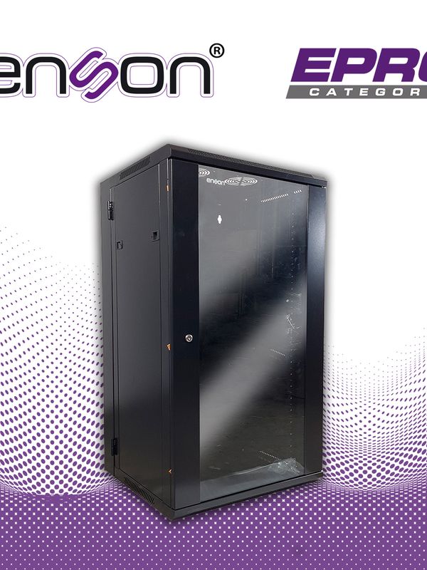 Gabinete De Piso/pared Enson Ens-rkgu22pro 22u Puerta Frontal De Cristal Templado Con Cerradura De Seguridad Puerta Trasera Abatible Ranuras De Ventilacion En La Parte Superior Para 2 Ventiladores De 11 Cm Dimensiones 550x600x1055mm