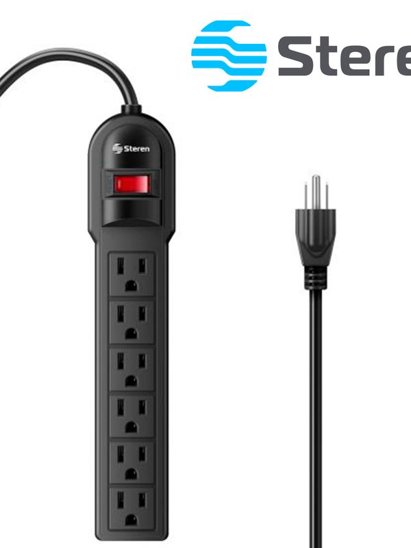 Multicontacto De 6 Salidas Verticales Polarizados Steren Barra Multi-v 6 Negra Ideal Para Conectar Equipos De Computo Y Aparatos Electronicos