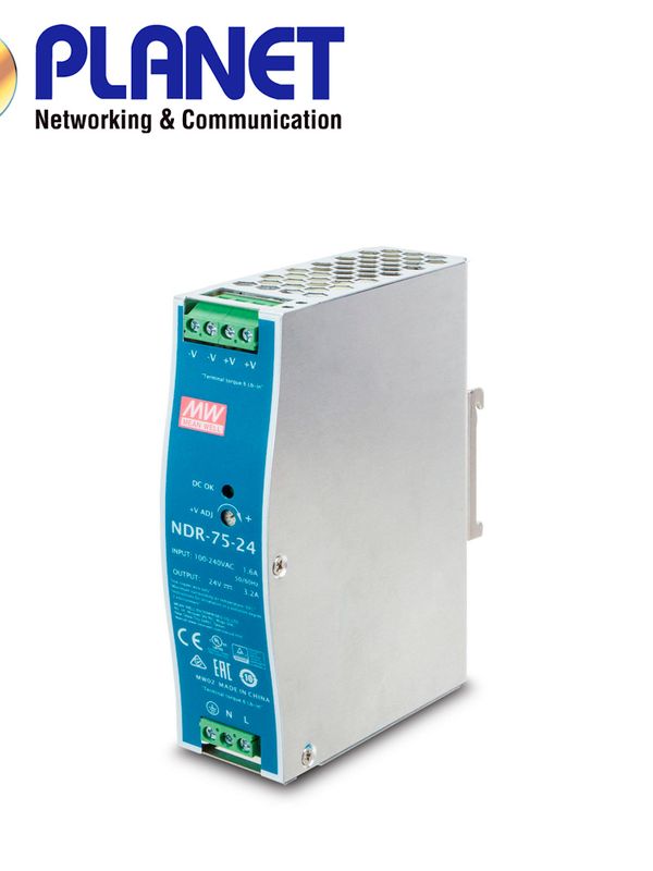 Fuente De Poder Industrial Planet Pwr-75-24 / Entrada 90-264vca/127-370vcd / Salida 24vcd 75w 3.2a / Instalacion Din-rail / Ideal Para Switches Industriales (minimo De Compra 4 Piezas)
