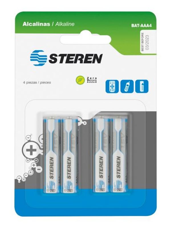 Paquete De 4 Baterias Alcalinas Aaa De 1,5 Volts Steren Bat-aaa4