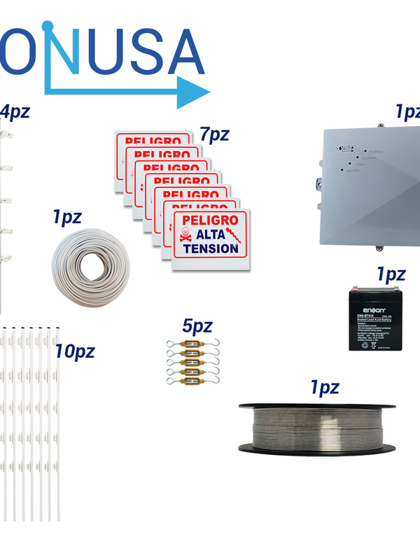 Kit De Cerca Electrificada Con Accesorios Para 100metros Incluye:
Energizador, Bateria Ens-bt412, Cable, Alambre, Postes, Letreros Y Tensores