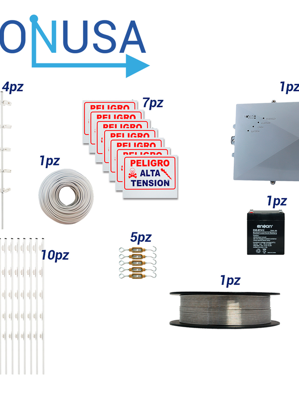 Kit De Cerca Electrificada Con Accesorios Para 50metros Incluye:
Energizador, Bateria  Ens-bt412 Cable, Alambre, Postes, Letreros Y Tensores