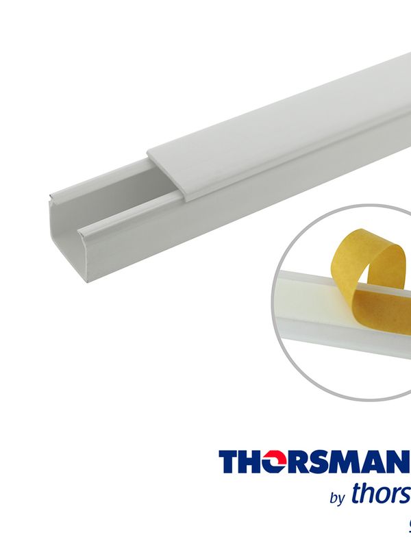 Canaleta Thorsman Tmk1720 5201-01252 Paq. 2 Pza  De 1.10m, 17mm - 20mm Autoadherente 2pz, Color Blanco, Resistencia A La Humedad Y Atmosfera Corresiva, Material Auto-extinguible, Resistente A Los Rayos Uv, Alta Rigidez Dielectrica, Certificado En Csa, Cumple La Norma Ul 94 V0 Y Nom-001-sede-2005