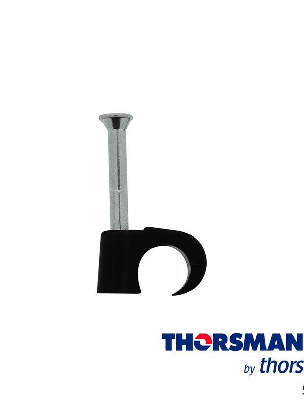Grapas Reforzada Sujethor Thorsman 3103-00301 Tc 7-10 Rc 1pulg Caja /100pzas Negro, Ideal Para Cable Utp, Clavo Galvanizado, Grapa De Polietileno Resistente Al Impacto, Corrosion, Humedad Y Climas Extremos