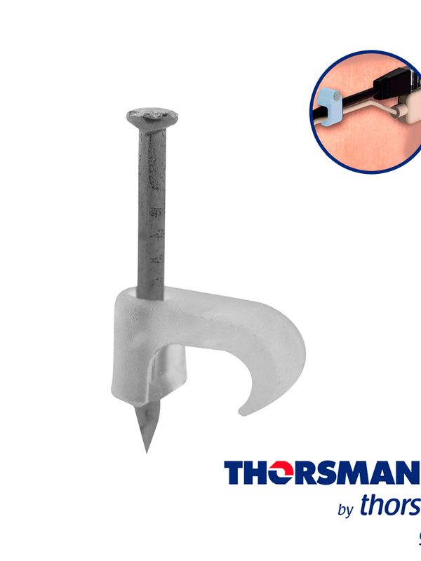 Grapas Sujethor Plano Thorsman 3209-00100  Tc5x8  Caja /100pzas Color Natural, Ideal Para Cables Calibre 16, Clavo Galvanizado, Grapa De Polietileno, Resistente Al Impacto, Corrosion, Humedad Y Climas Extremos