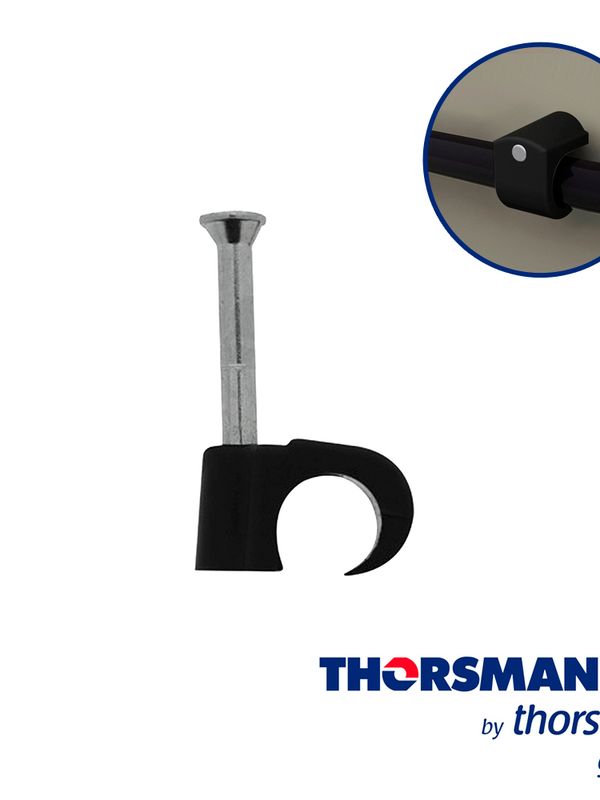 Grapas Reforzada Sujethor Thorsman 3103-00300 Tc 7-10 Rc 3/4pulg Caja /100pzas Negro, Ideal Para Cable Utp, Clavo Galvanizado, Grapa De Polietileno, Resistente Al Impacto, Corrosion, Humedad Y Climas Extremos